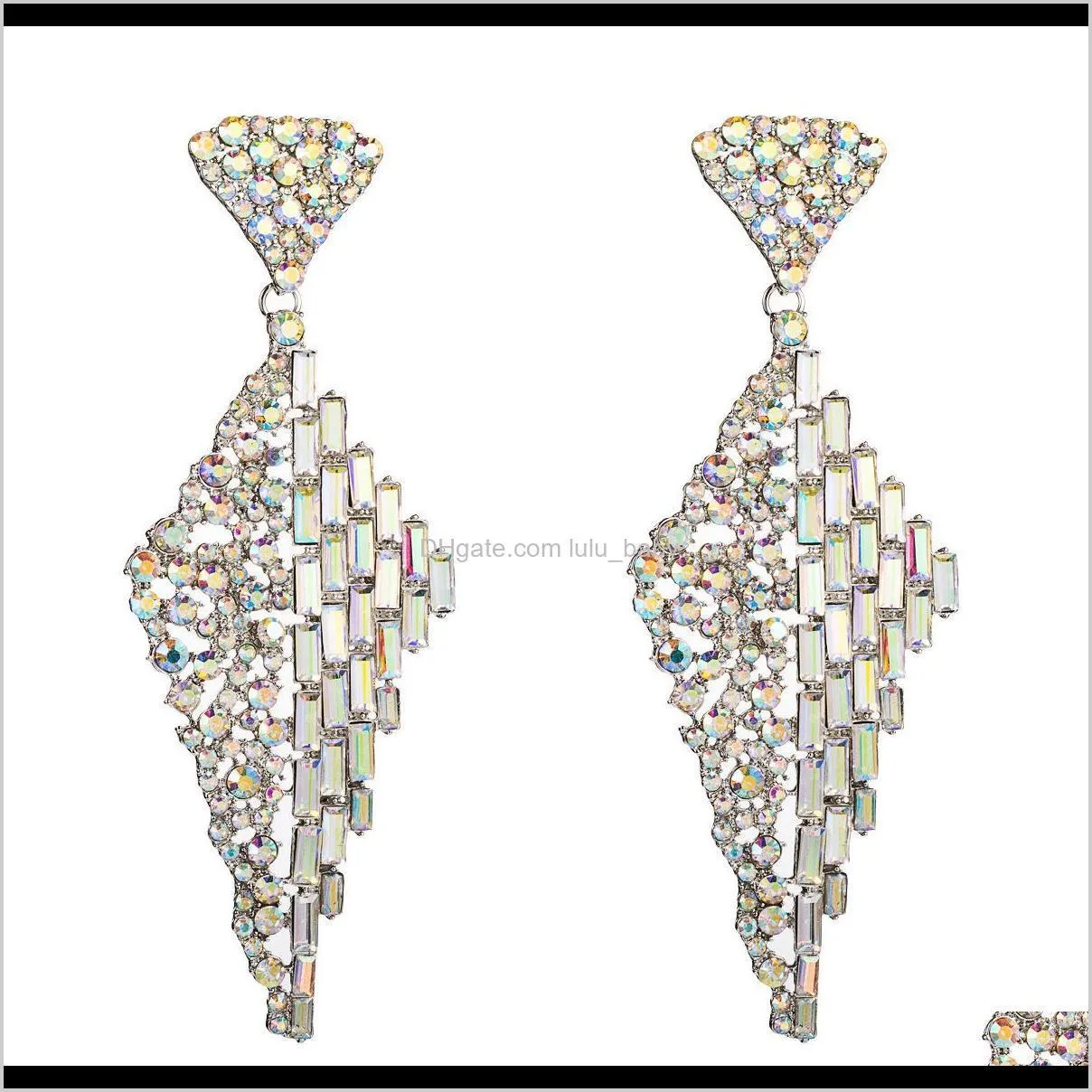 exaggerated wind alloy rhombus semi-circular diamond semi-square diamond ab color rhinestone diamond earrings female street shooting