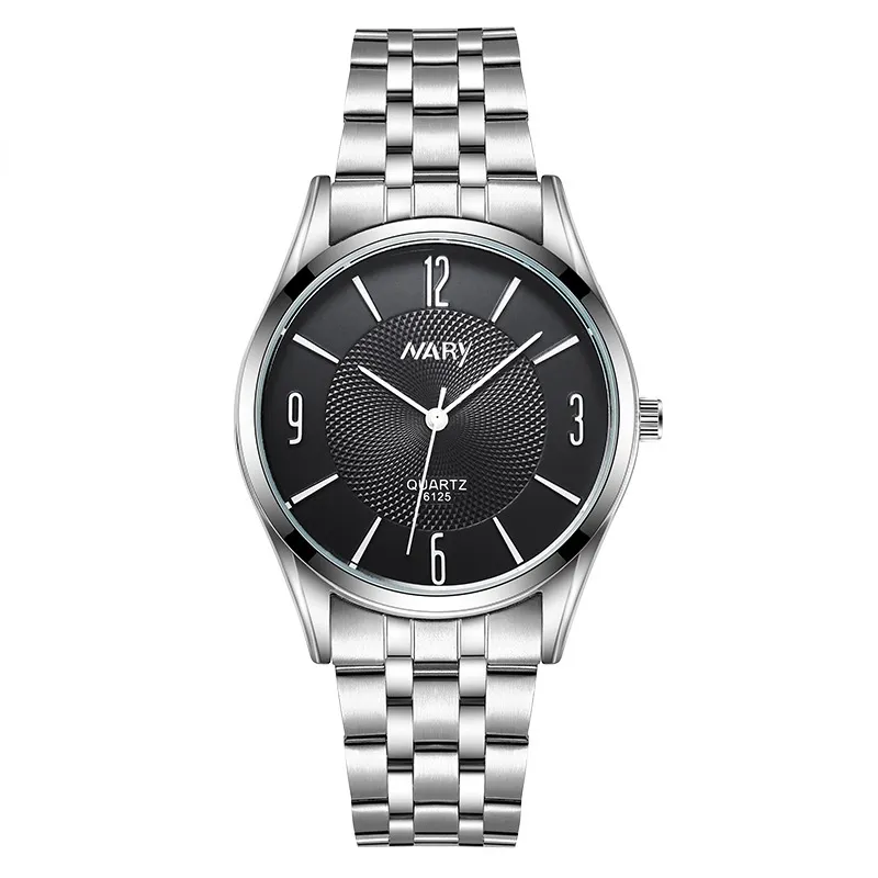 Watchbr-Fashion Top Quartz Hollow Mechanical Watches Men's Genuine Waterproof Watch Men (Silver bracelet black face 304L)