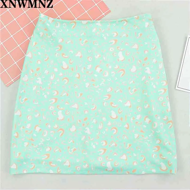 Vintage Verde Floral Print Mini Saia França Cintura Alta Saia Lado Zíper Mulheres Saias Curtas Saia Bonito Saia Saia Mulheres XNWM 210520