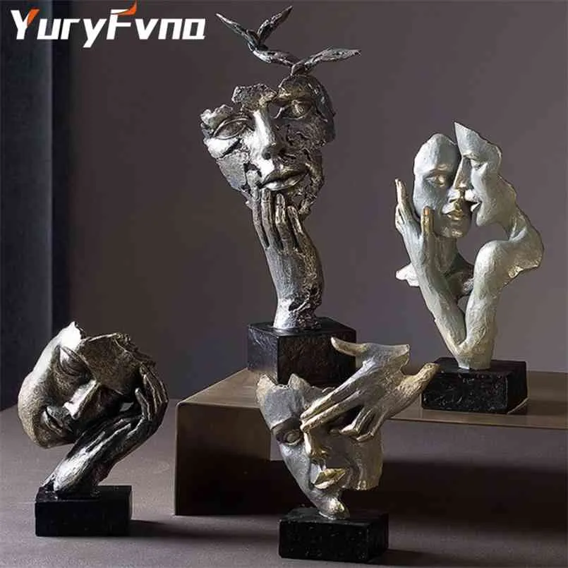 YuryFvna Lovers Scultura Astratta Coppia romantica Statue Moderne Creative Figurine Ornamenti fatti a mano Decorazioni per la casa Regali 210804