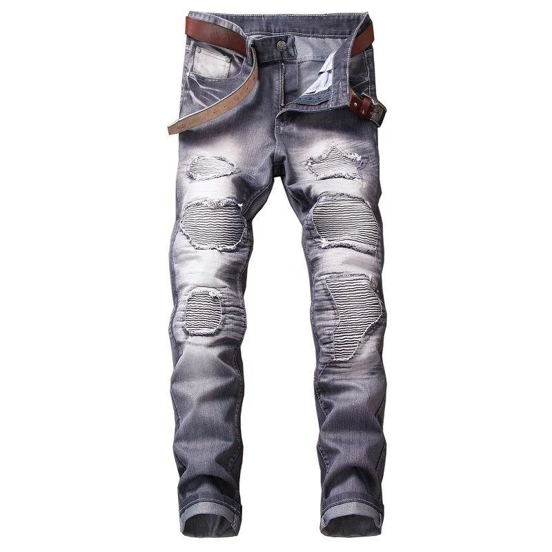 Heren jeans Merk Mens Slanke Skinny Moto Biker Casual Rechte Motorfiets Mannen Vernietigde Denim Broek 2022 Mode