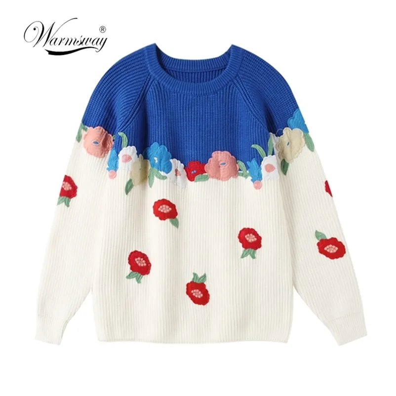 Upadek Zima Przyjazd Kobiety Odzież Multicolour Haft Kwiatowy Elegancki Wełny Sweter Dzianiny Casual Pullover C-150 210522