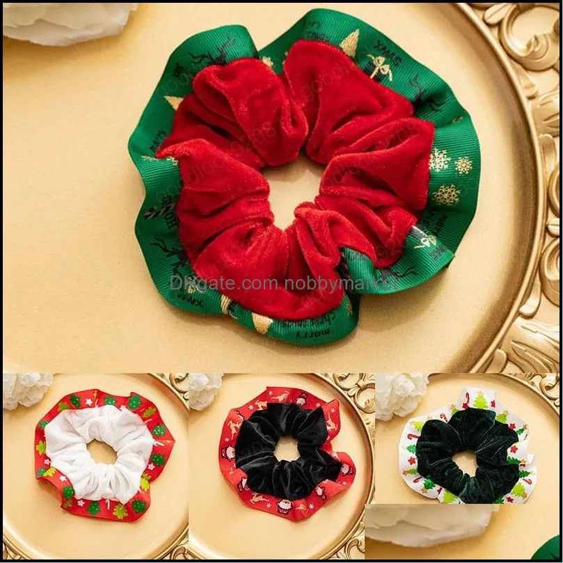 Women Fashion Christmas Style Hair Scrunchies Autumn Winter Flannel Elastic Velvet Ponytail Holder Elegant Headwear