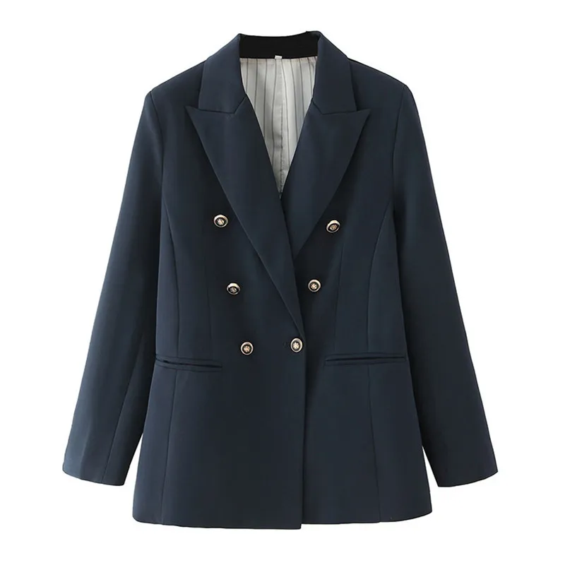 BLSQR Donna Blazer blu scuro Doppio petto Abiti invernali Donna Cappotti Blaser Femeninos 210430