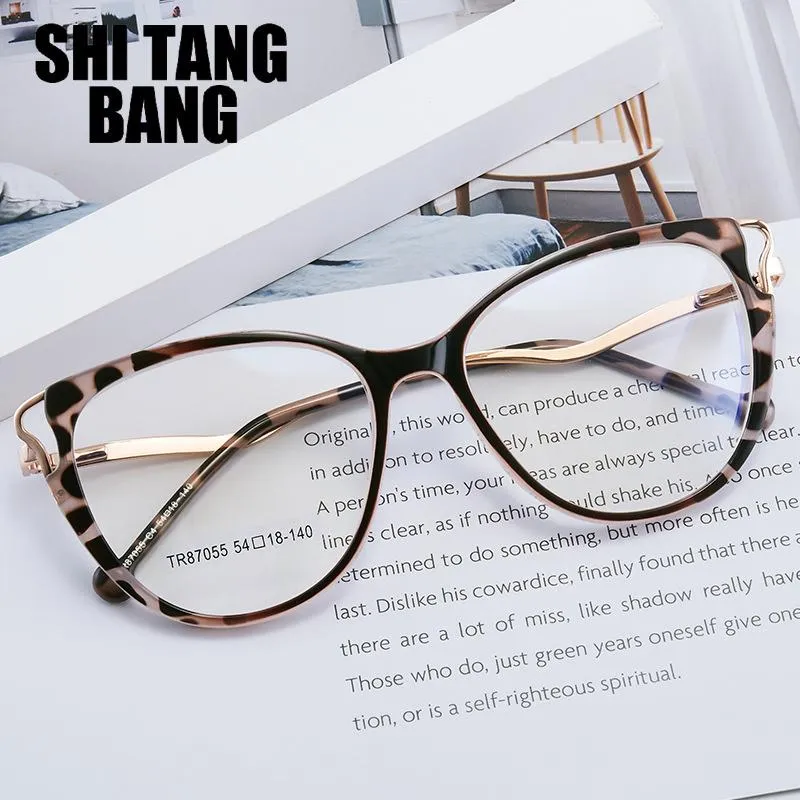 Sunglasses 2022 Designer TR90 Women Cat Eye Glasses Frames Optical Prescription Anti Blue Metal Leg Female Leopard Eyewear213o