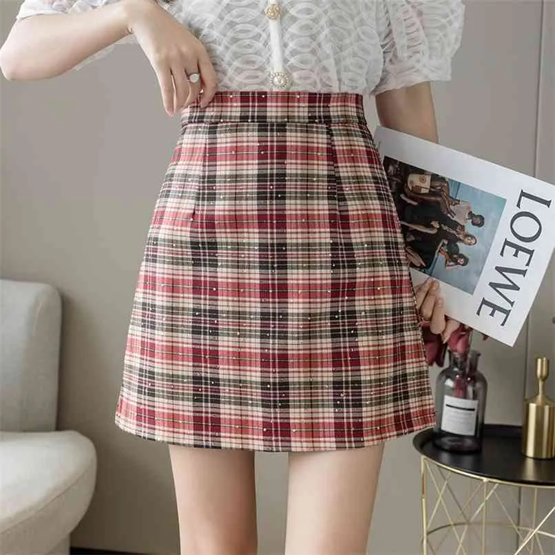 Fashion women's skirts spring shiny design sense sequined plaid A-line short all-match 210520