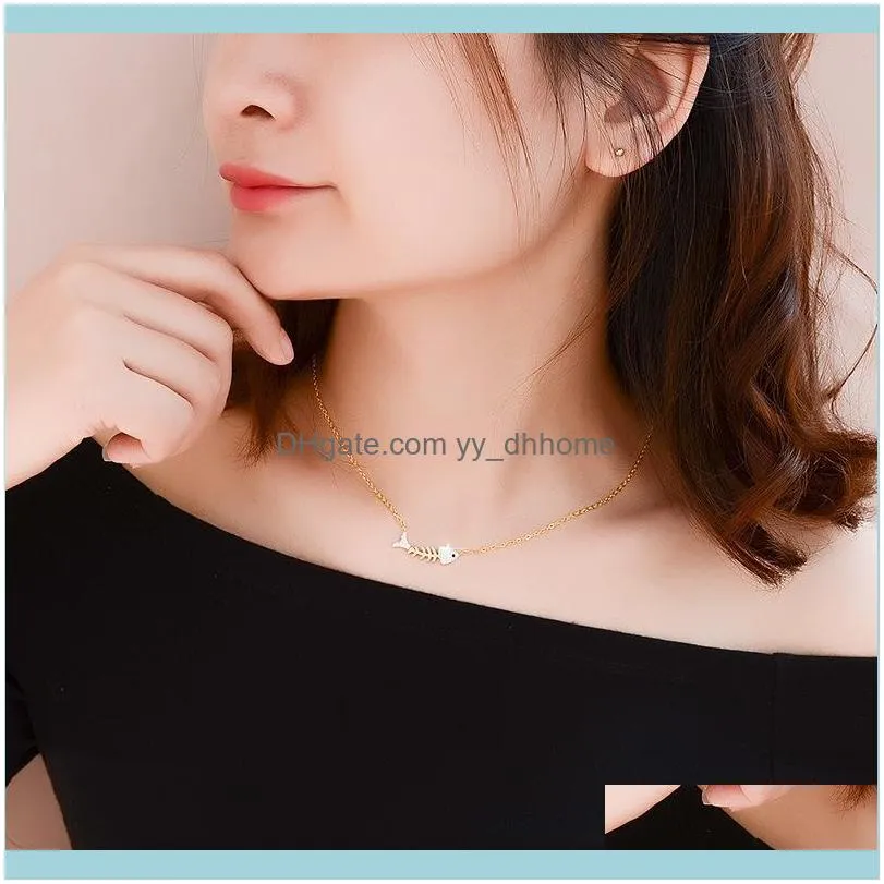 Fashion Cute Small Fish Bone Crystal Chokers Necklace For Women Stainless Steel Exquisite Jewelry Pendant