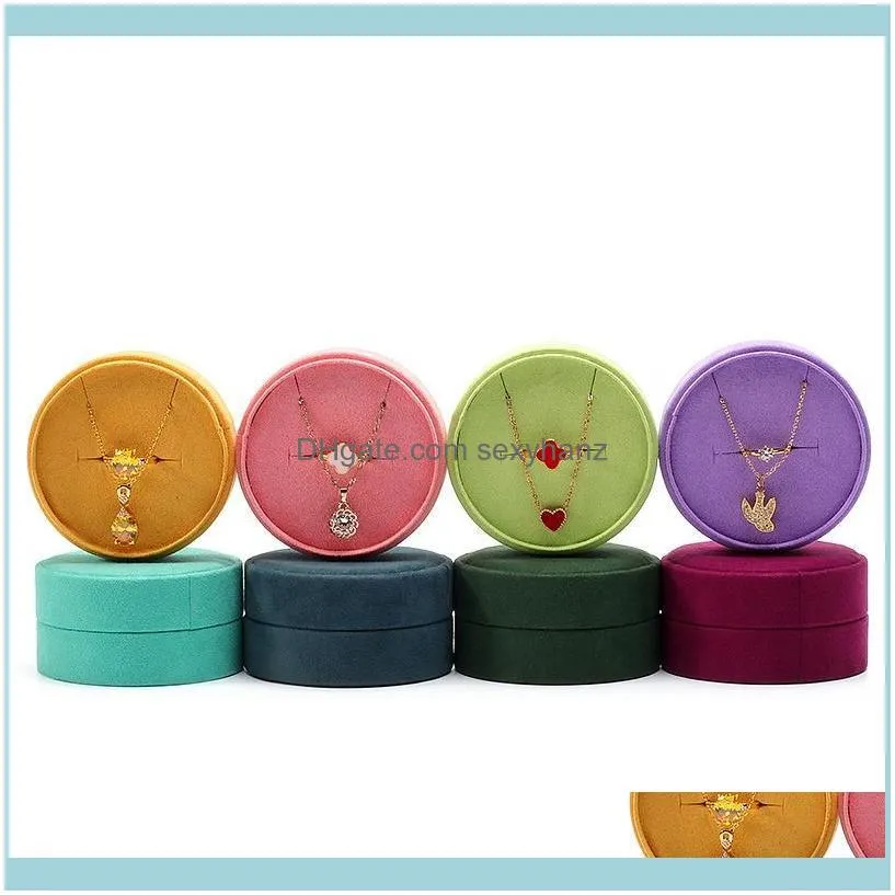 Round Velvet Rings Pendants Jewellery Storage Boxes Necklace Packaging Display Gift Holder Case With Detachable Lid Jewelry Pouches,