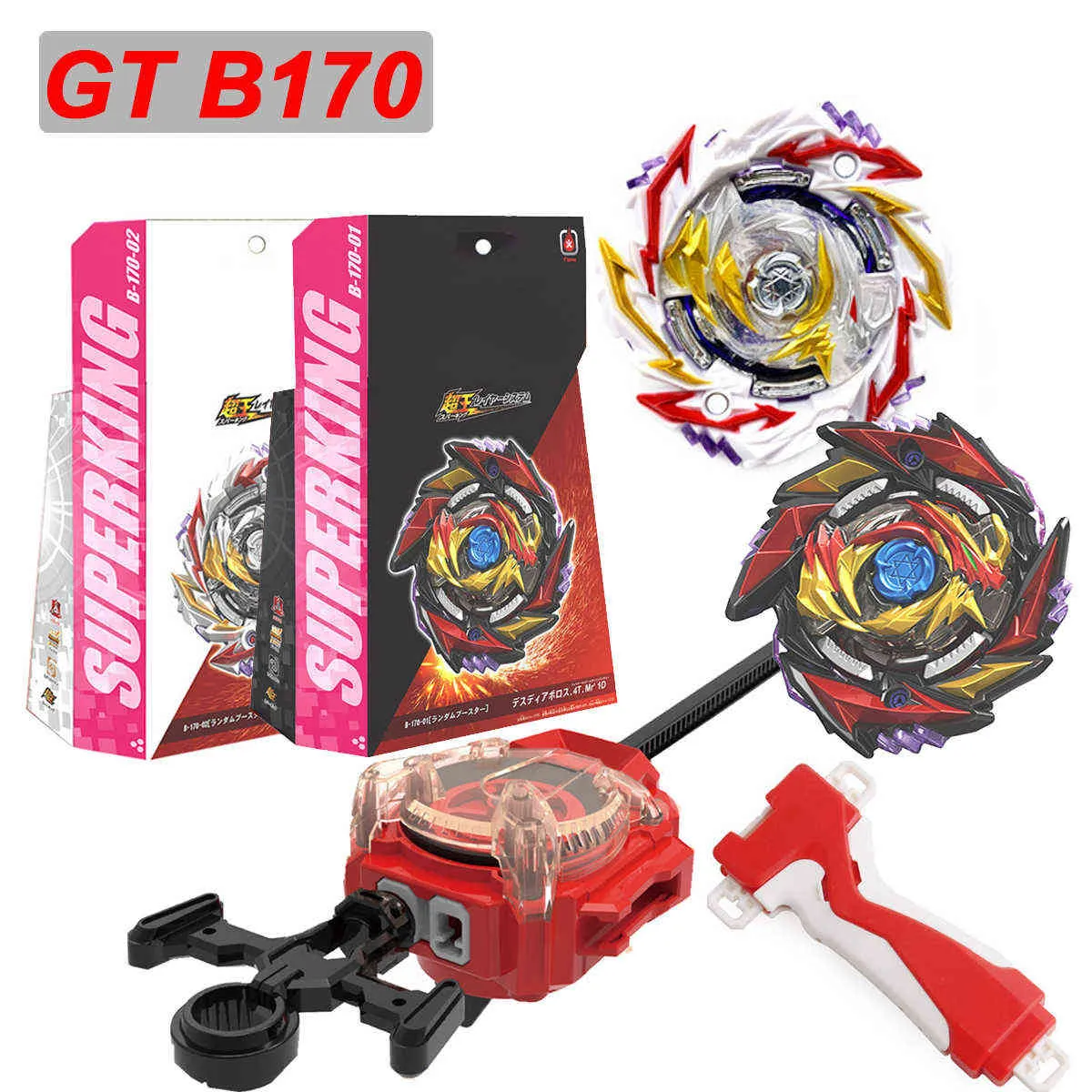 Beyblades 파열 스파크 발사기 및 핸들 바 GT 금속 퓨전 B170 왼쪽 및 오른쪽 회전 합금 자이로 스코프 장난감 X0528