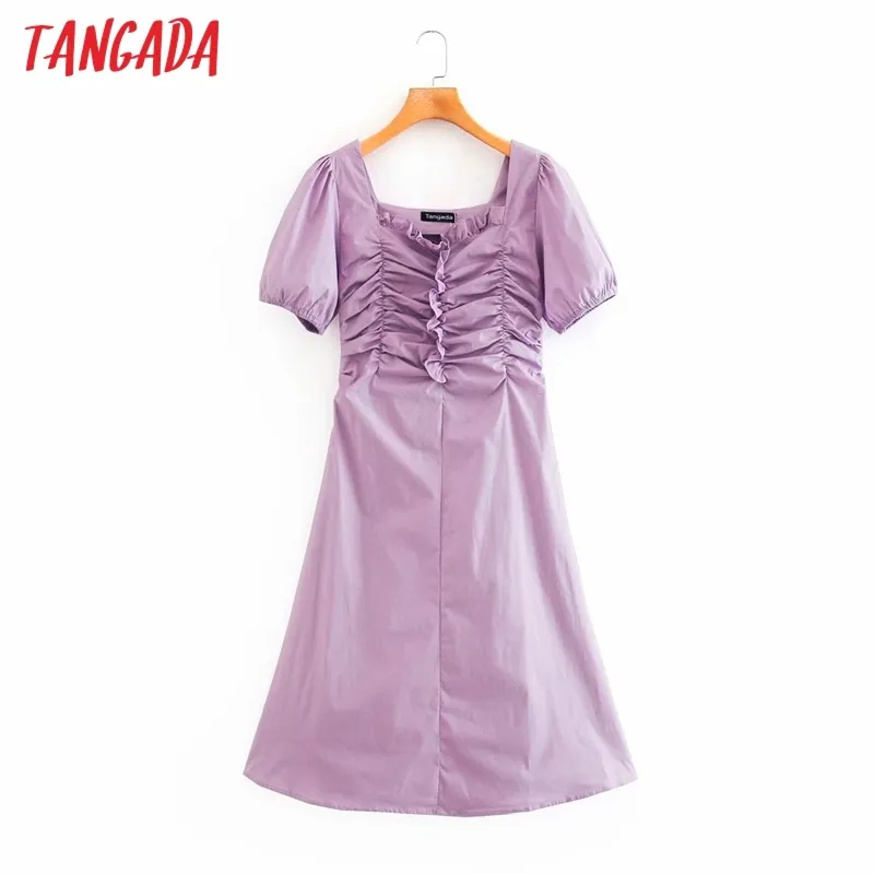 ファッション女性の固体紫色のフリル到着半袖レディースミニドレスvestidos 4y03 210416
