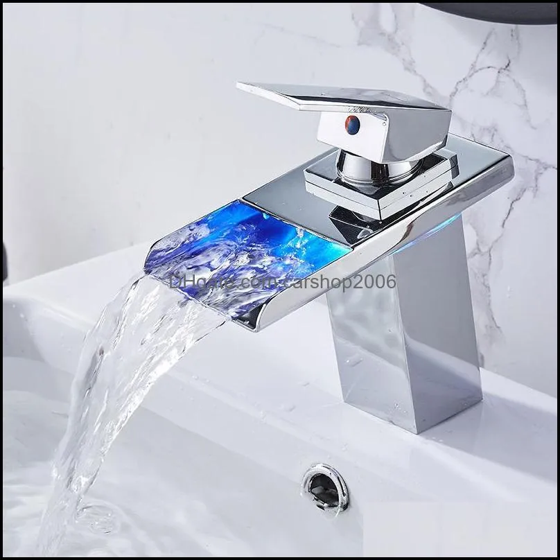 Bathroom Sink Faucets Fashion Baralho Torneira Faucet With Led Light Polished Tap Basin Deck Mounted Mixer 3 Colours Change1