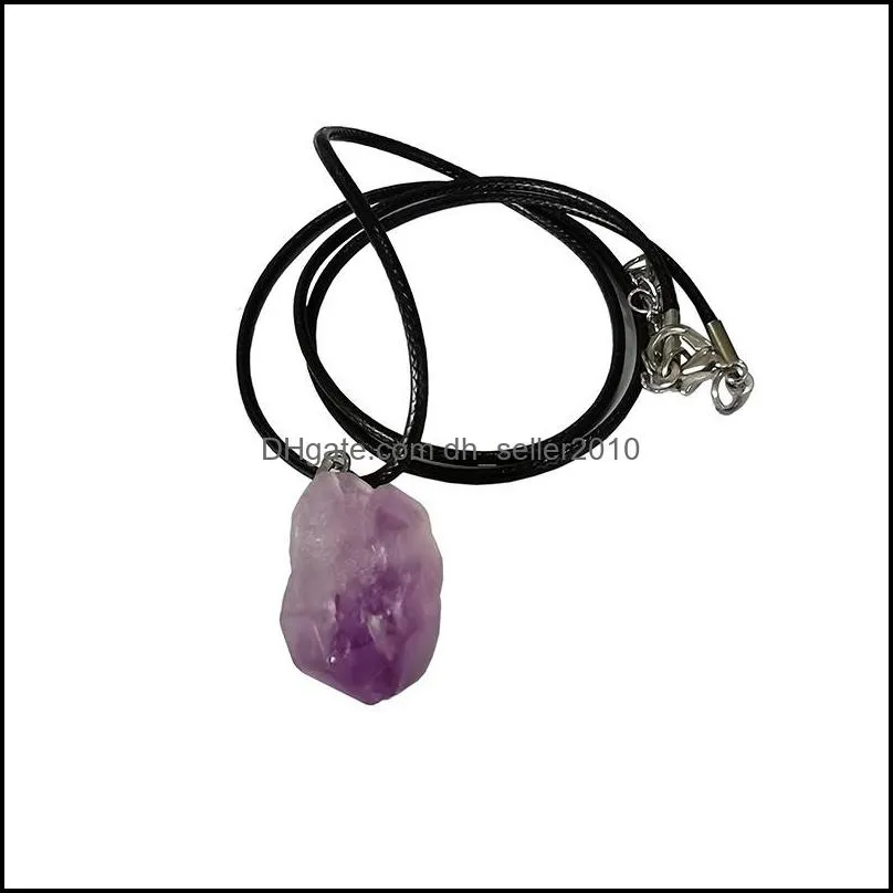 reiki healing natural crystal amethyst stone pendant necklace chakra rope chain necklaces women jewelry dhseller2010