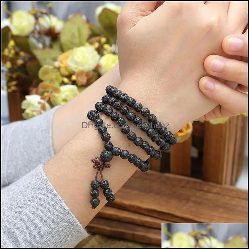 JLN 108 Buddhist Prayer Bracelet Fashion Malas Lava Healing Stone Beads Unisex Men Multilayer Bracelet Jewelry