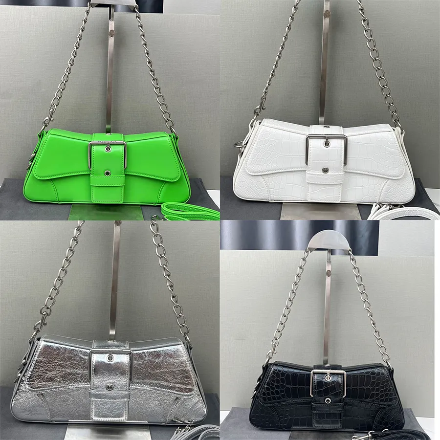 Lindsay kleine schoudertas met riem geplooide spiegeleffect Designer Crocodile reliëf lederen ketting handtas gebogen klep magneet sluiting vrouwen crossbody portemonnee