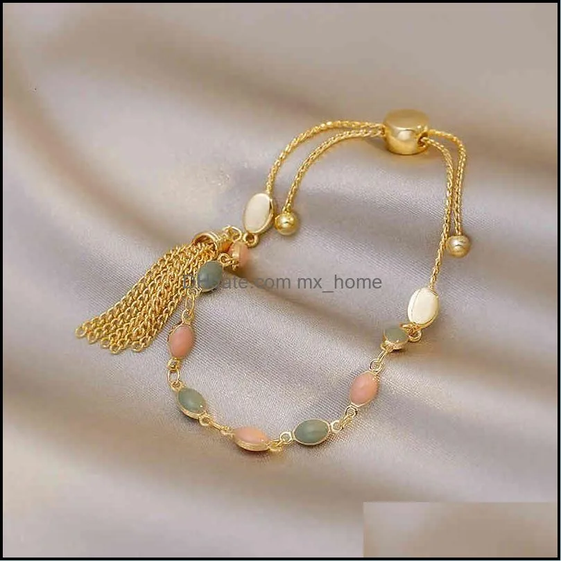 Chinese-style Products Japanese and Korean Style Simple Geometric Oil Dripping Bracelet Ins Fashion Design Chain Tassel Temperament Hand Ornament