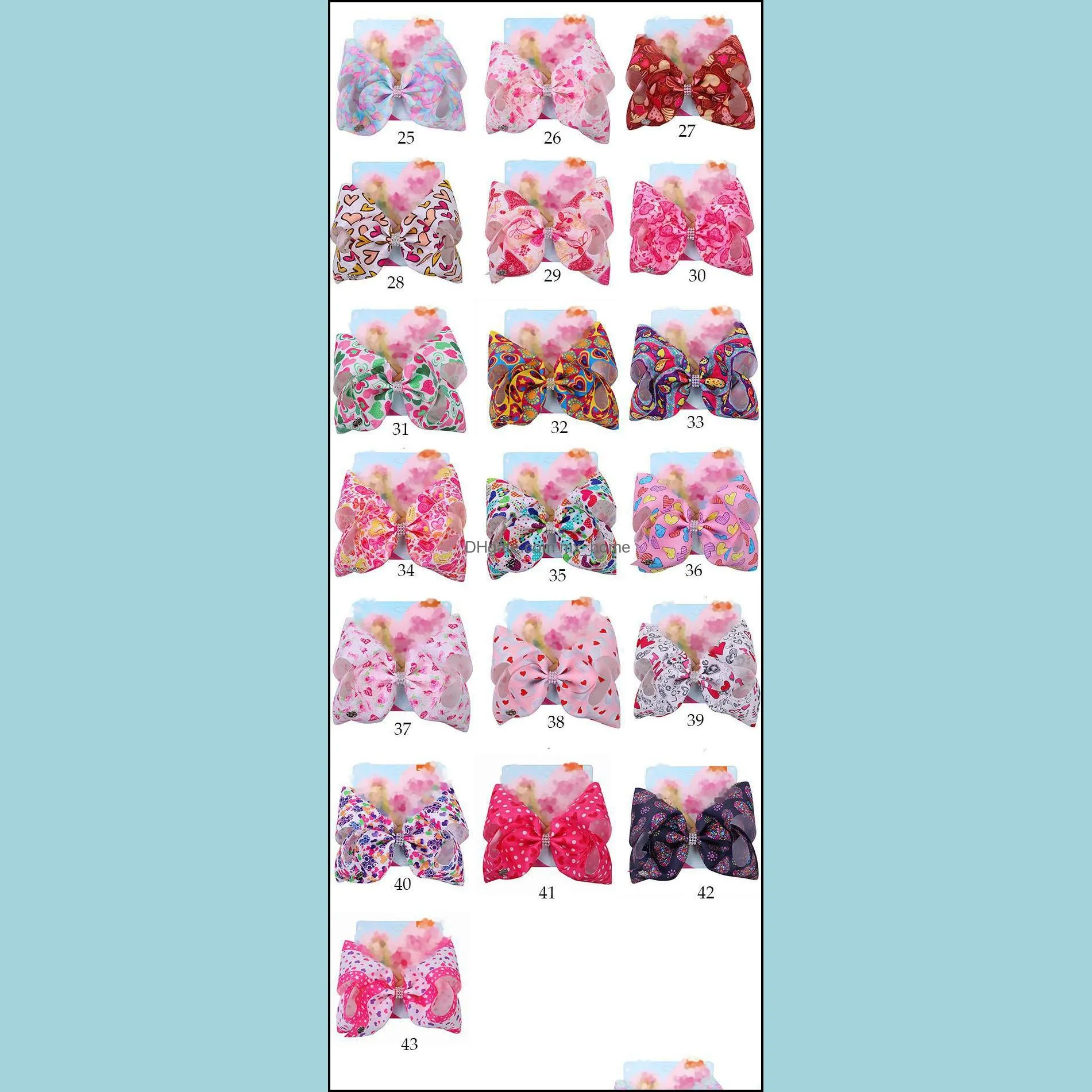 104Colors Girls Bow Hair clips Mermaid clover Flamingo print Hair Accessories Barrettes Kids 8 inch Headdress hair bows with Clip