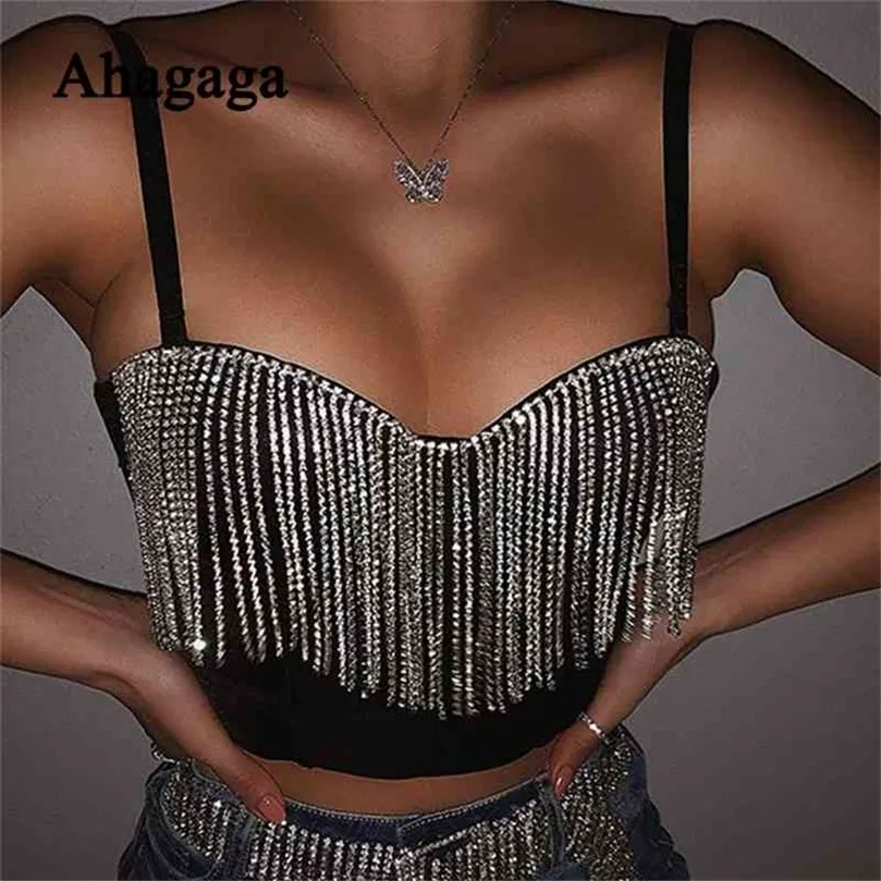 Ahagaga Sexy Nappa Canotta Donna Diamond Fashion Patchwork Vest Short Top senza maniche Clubwear Donna Camis Donna Blusas Top 210401