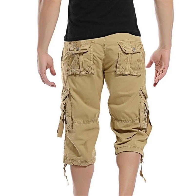 Shorts décontractés hommes été Camouflage coton Cargo Camo pantalons courts Homme sans ceinture baisse mollet longueur 220722