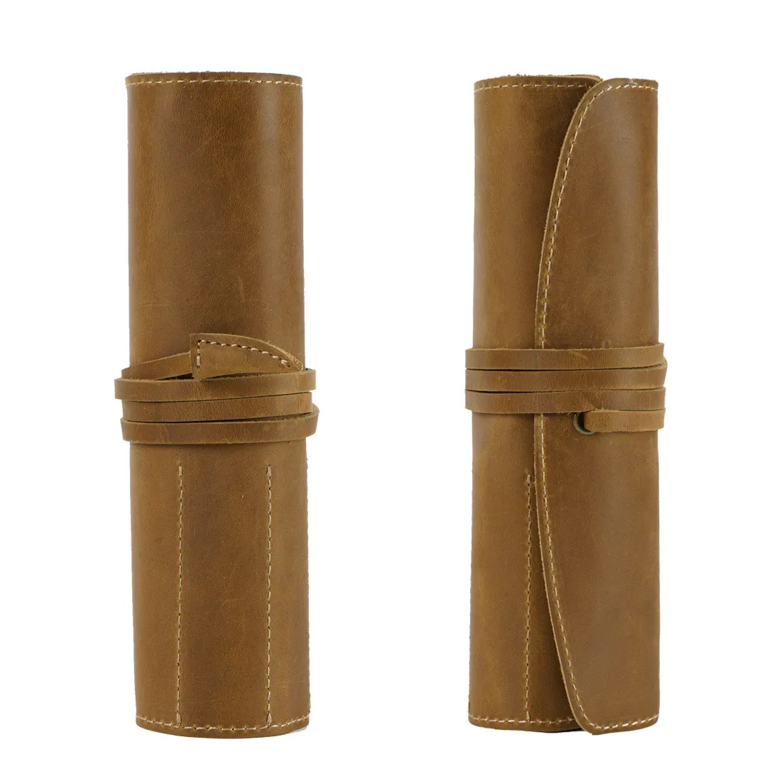Retro Cowhide Pen P￥sar Gardin Style L￤der Pen Bag Multifunktionell pennfodral 1222731