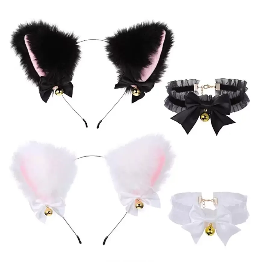 Cat Fox Faux Fur Ears Assories Comband Costume Cosplay Hairbands Punk Rllar Twiber Bow