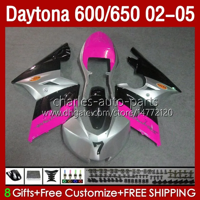 Carene OEM per Daytona 600CC 650CC 650 600 CC Daytona650 2002 2003 2004 2005 Carrozzeria 132No.175 Argento rosa Daytona600 2002-2005 Daytona 600 02 03 04 05 Kit corpo ABS