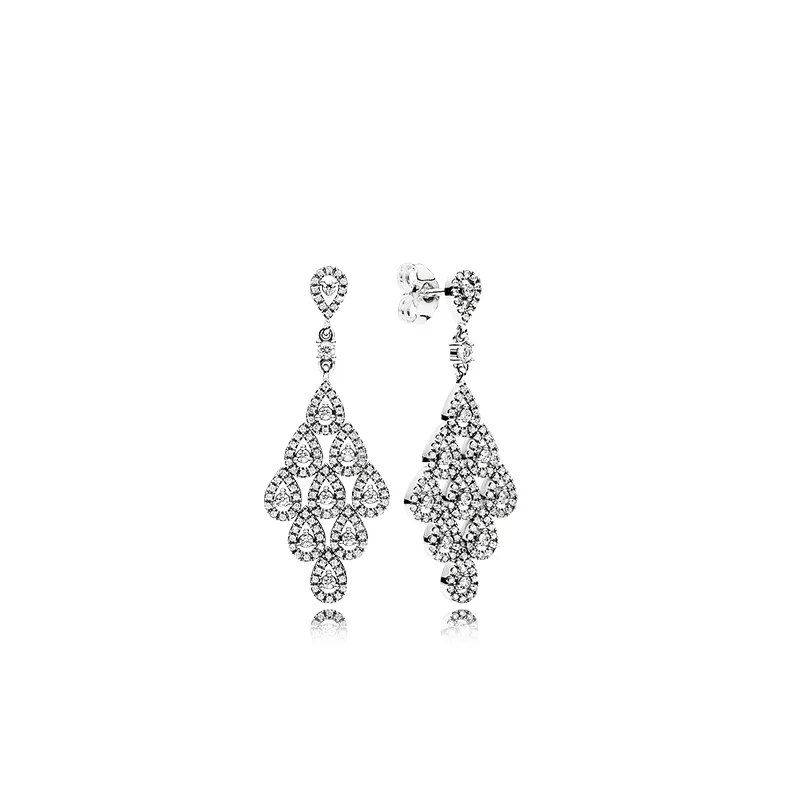 Shining Teardrop Dangle Earrings Authentic 925 Sterling Sivler Cz Diamond Womens Wedding Designer Jewelry Original Presentlåda för Pandora Stud Earrng