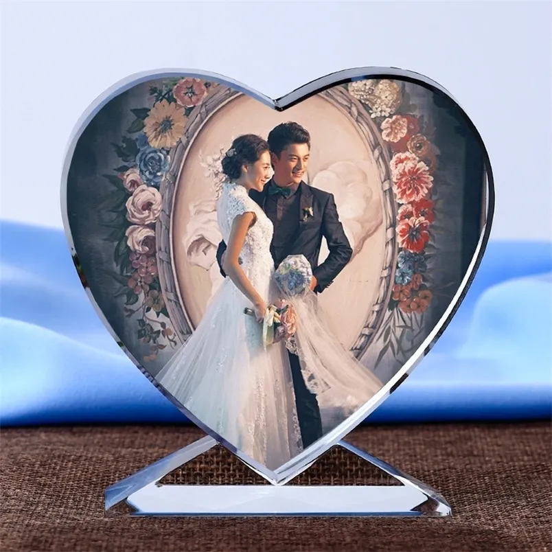 1Pcs Novelty Wedding Crystal Glass Po Frame Love Screen DIY Custom Personalized Child Birthday Gift Home Decor Foto Montuur 220711