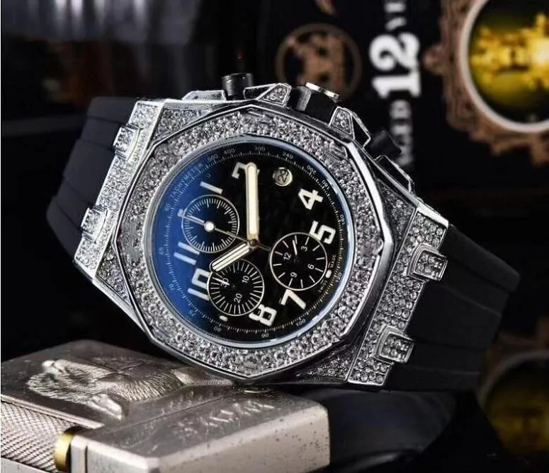 Beroemd alle wijzerplaten werken Classic Designer Watch Luxe mode Crystal Diamond Men Watches grote Dial Man Quartz Clock Stop Watch