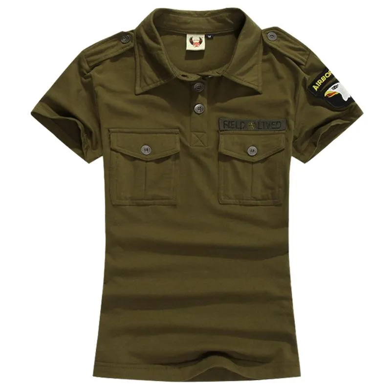 T-shirt feminina Verão Exército feminino Camisetas de algodão verde feminino Mil de manga curta Militar uniforme camuflagem camiseta casual tampes mais s