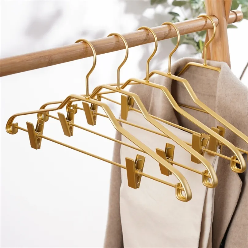 5pcs Anti-slip Trouser Hangers Clothes Hangers Metal Aluminum Alloy Traceless Dress Pants Drying Rack Wardrobe Storage Racks 220408