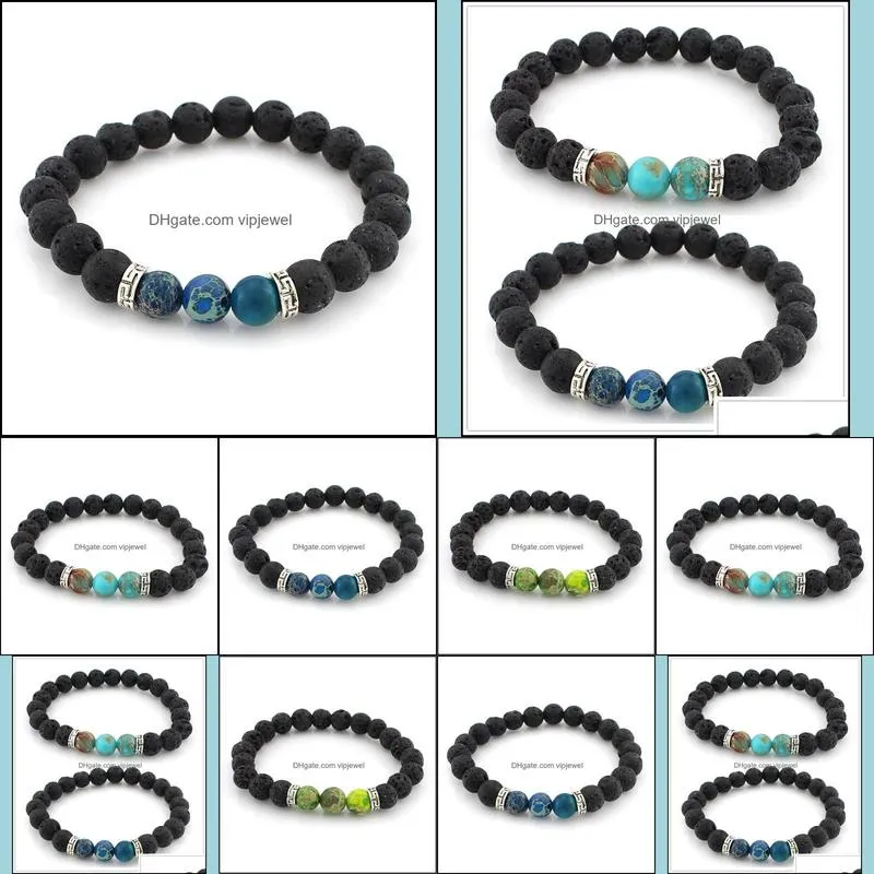 fashion natural black lava stone turquoise bracelet aromatherapy essential oil diffuser bracelet for women men