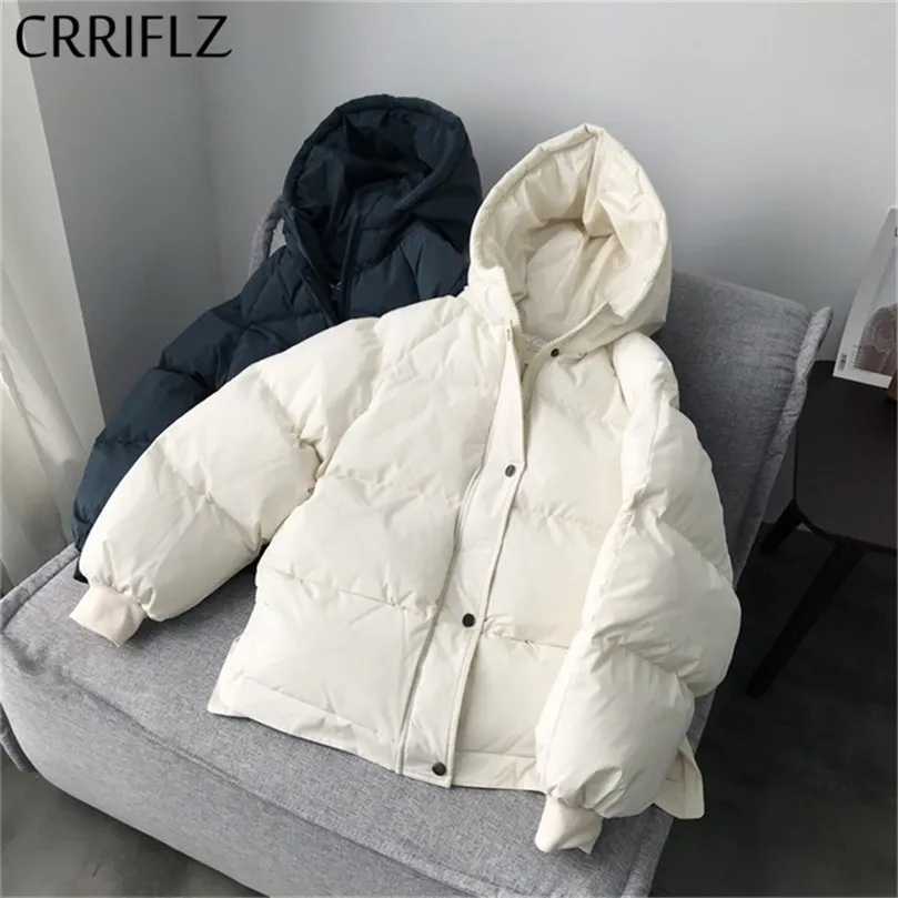 Kurze Winterjacke Mode Frauen Daunenjacke Einfaches Design mit Kapuze Mäntel Warm verdicken kurze lässige Daunenparka CRRIFLZ 201214