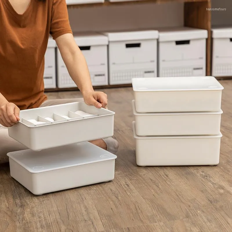 Boîtes de rangement Bacs de haute qualité en plastique épais couvert simple boîte à sous-vêtements organisateur ménage armoire tiroir soutien-gorge chaussettes sous-grille Containe