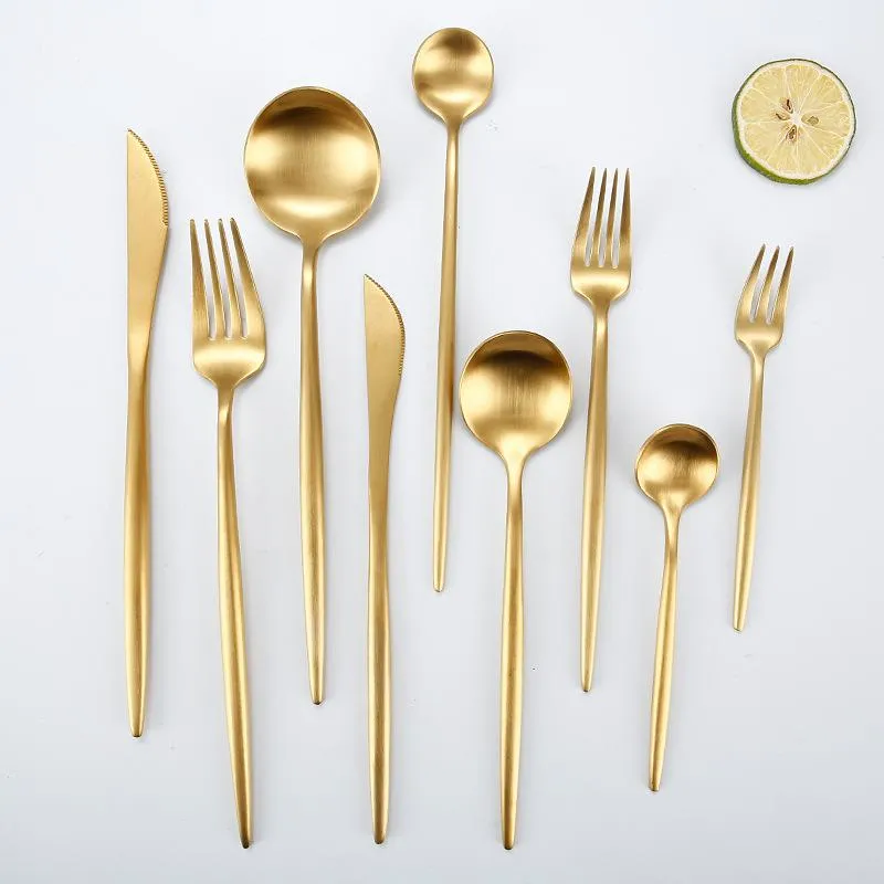 Gold Flatware Cutlery Knife Fork Spoon Wedding Dinnerware Stainless Steel 304 Tableware Silverware DH8765