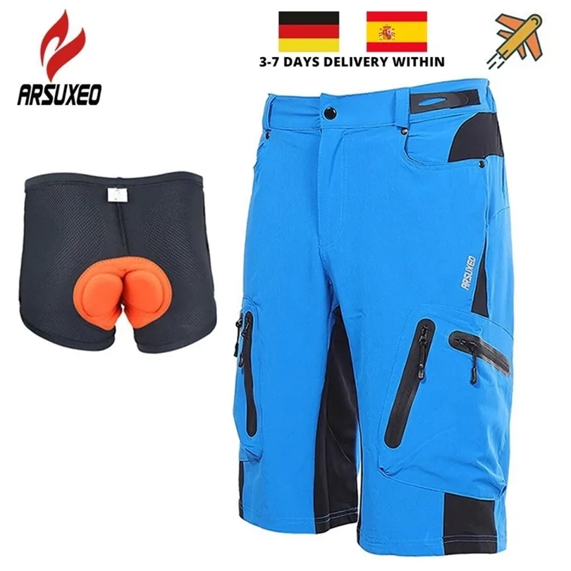 Arsuxeo Mens Sports Sports Mtb Mountain Rower Shorts Rowers Cykl wodny odporny na zjazd z wyściełaną bielizną 3D 220721