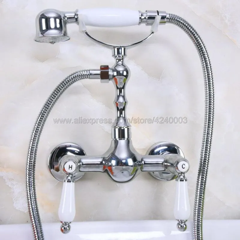 Set doccia per bagno Cromo lucido Montaggio a parete Telefono Rubinetto per vasca Miscelatore con doccetta portatile Kna213Bathroom