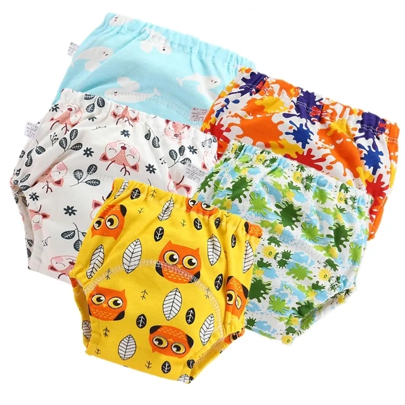 4pcLot Cotton Training Pants Panties Waterproof Cloth Diapers Reusable Toolder Nappies Baby Underwear 220720