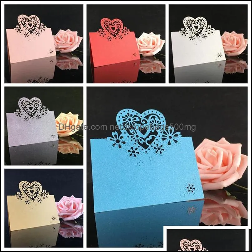 Party Decoration Event Supplies Festive Home Garden 50Pcs/Lot Heart Shape Table Cards Wedding Reception Decor Name Place Mes Greeting Card