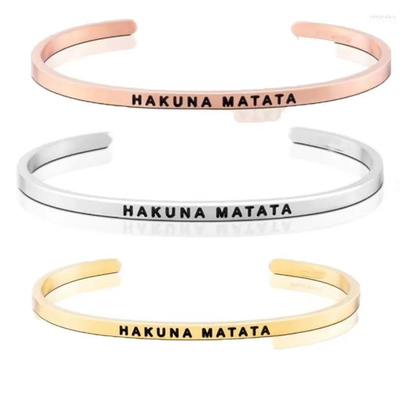 Hakuna Matata Ancient African Proverb Bangle Mantra Armband Gold Silver Plated Cuff Inspirational Gift Couples Gifts INTE22