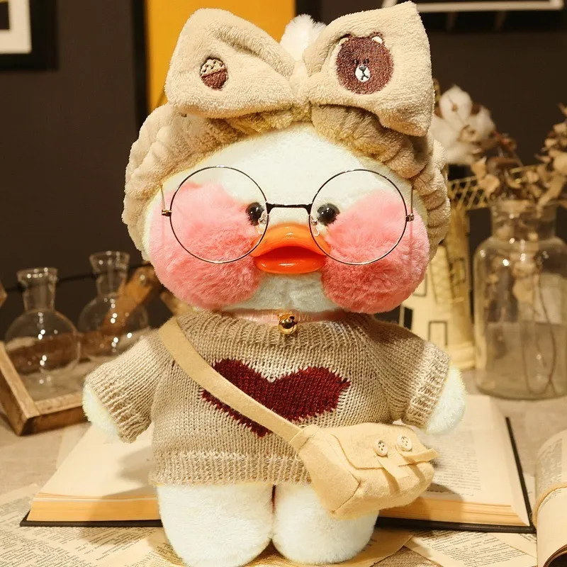 かわいい動物のぬいぐるみおもちゃ：服を着た30cmの黄色のアヒル人形