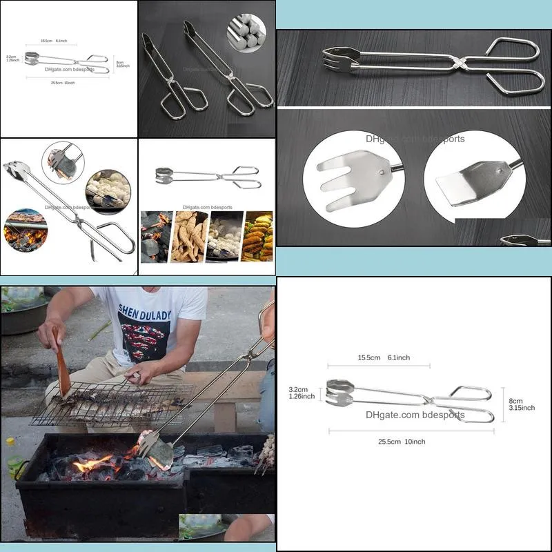 Stainless Steel Food Clip Barbecue Carbon Clip with Long Handle Grilled Food Clip Barbecue Accessories Portable Outdoor BBQ Tongs