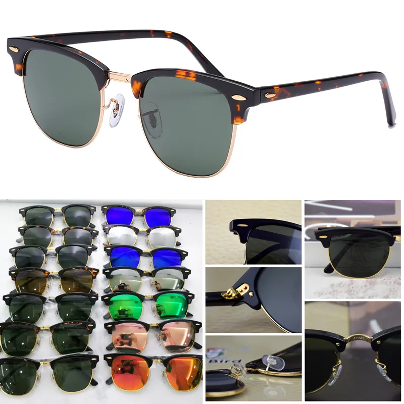 Occhiali da sole di lusso di alta qualità Uomo Donna Montatura in acetato UV400 Lenti in vetro Occhiali da sole per uomo Occhiali da vista maschili Gafas De Sol Custodie e accessori in pelle