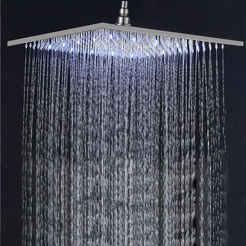 バスルームのシャワーヘッドニッケルブラッククロムゴールド16インチLED雨ヘッドアームの作業なしの高圧温度Temp V0BV221L329H