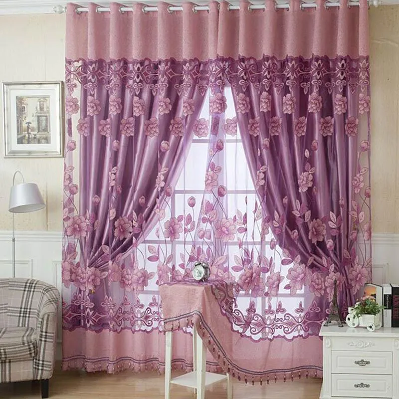 Gardin draperier lotus ruttna blommor garn transparent modernt enkla sovrum vardagsrum mönster jacquard teknikcurtain