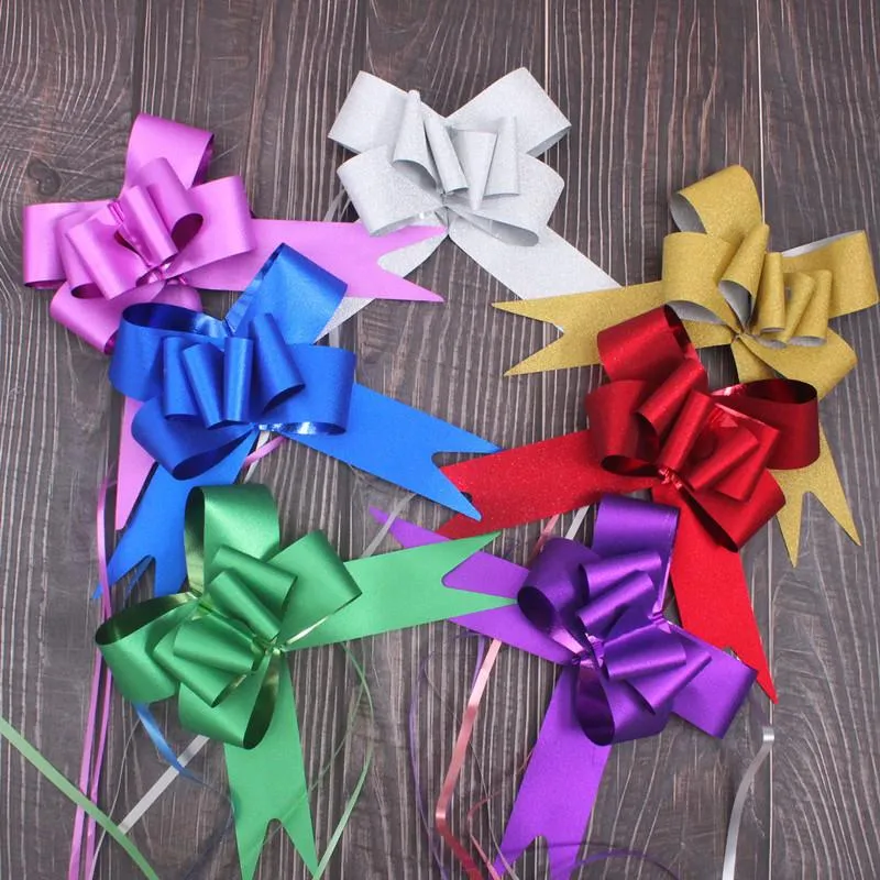 Partijdecoratie 50/100 stks Trek Boog Linten Gift Bloem Wrappers voor Bruiloft Decor Happy Birthday Geschenken Doos Hand Bowknot
