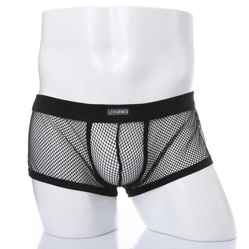 Onderbroek Clever-Menmode Heren Sexy Mesh Underwear Zie via Fishnet Boxer Bulge Penis Pouch transparant slipje exotische lingerie homb