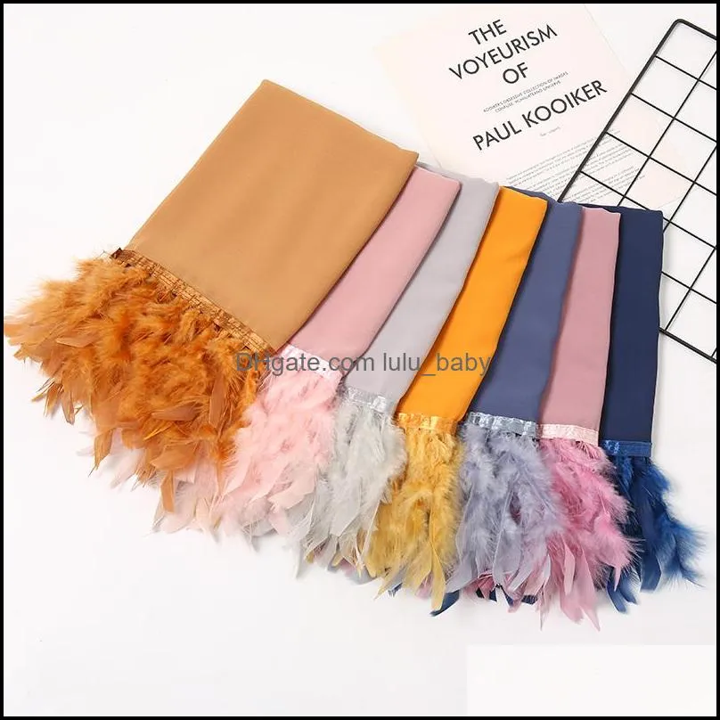 Scarves Wraps Hats Gloves Fashion Accessories Ladies Luxury Chiffon Feather Hijab Plain Muslim Head Scarf Headwear Solid Color Islamic Hi