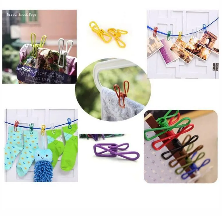 Utility Metal Clips 10 Different Random Colors Clip Home Decor PVC Coated High Elasticity Good Persistence for Clothes Pins Food Bag Clothing Pin
