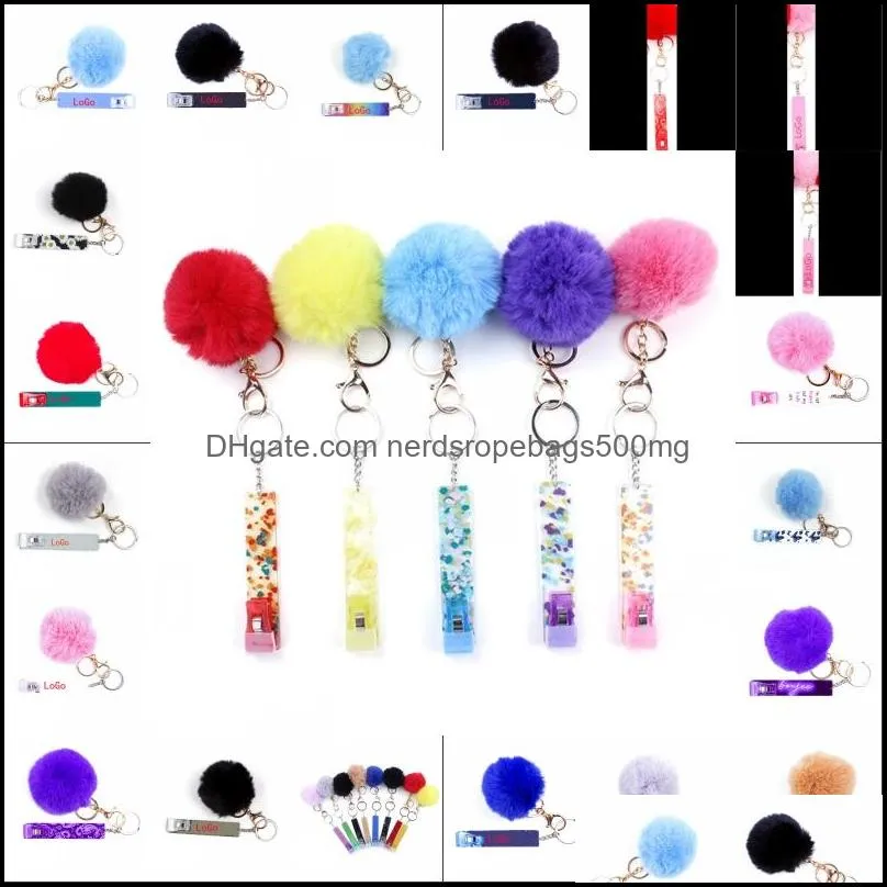 Pompon Pendant Key Rings Party Favor Men Women Diy Contactless Bank Card Grabber Keychain Long Nail Convenient 5 5qy Q2