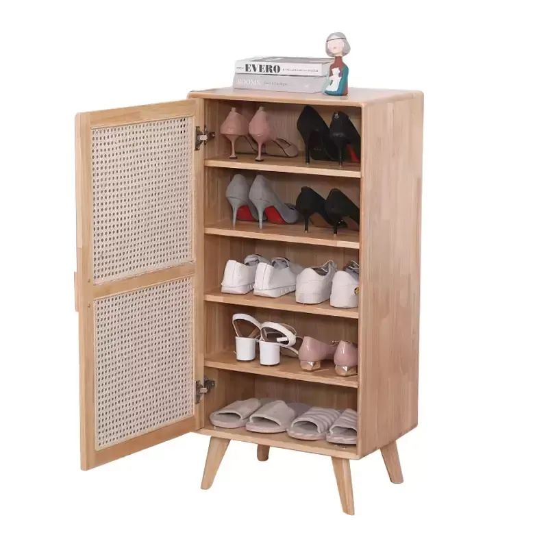 Living Room Furniture Pure Solid Wood Rattan Woven Shoe Cabinet Modern Simple Hall Porch Large Capacity Storage Cabinet Nordicl House Bags Luggage Air Boxes Access